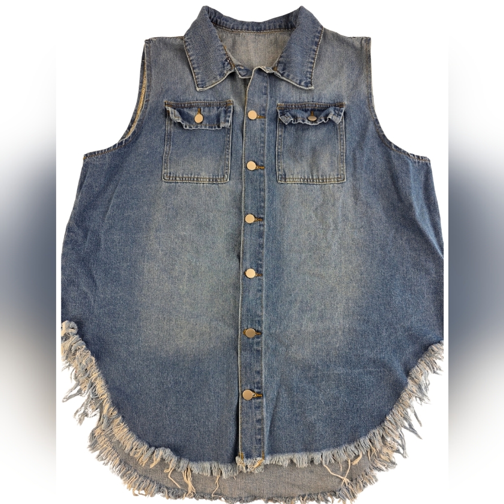 SHEIN Curve 3X Frayed Denim Vest 3325-i - Picture 2 of 6